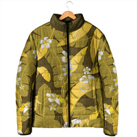 Yellow Banana Leaf Hawaii Padded Jacket Lau Maia Plumeria Tropical Summer Vibes