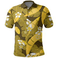Yellow Banana Leaf Hawaii Polo Shirt Lau Maia Plumeria Tropical Summer Vibes
