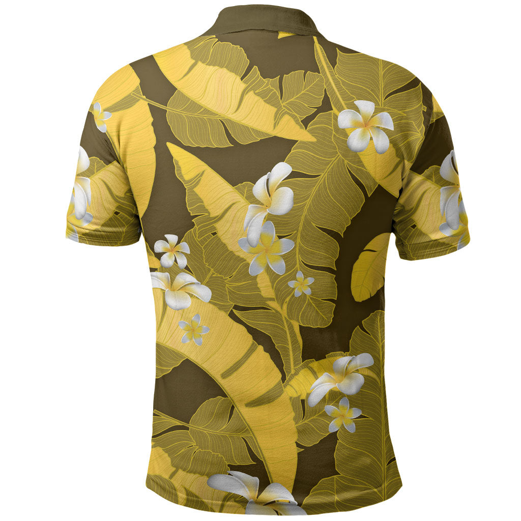 Yellow Banana Leaf Hawaii Polo Shirt Lau Maia Plumeria Tropical Summer Vibes