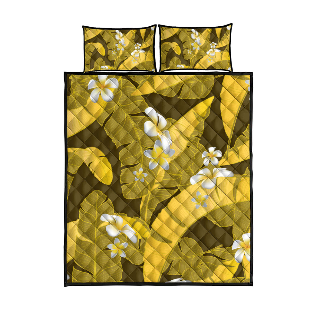 Yellow Banana Leaf Hawaii Quilt Bed Set Lau Maia Plumeria Tropical Summer Vibes