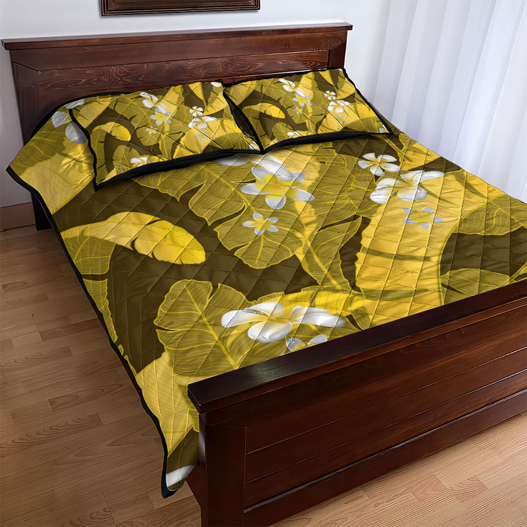 Yellow Banana Leaf Hawaii Quilt Bed Set Lau Maia Plumeria Tropical Summer Vibes