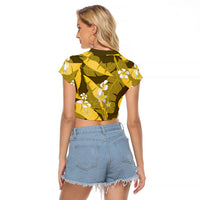 Yellow Banana Leaf Hawaii Raglan Cropped T Shirt Lau Maia Plumeria Tropical Summer Vibes