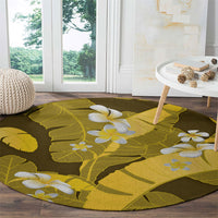Yellow Banana Leaf Hawaii Round Carpet Lau Maia Plumeria Tropical Summer Vibes