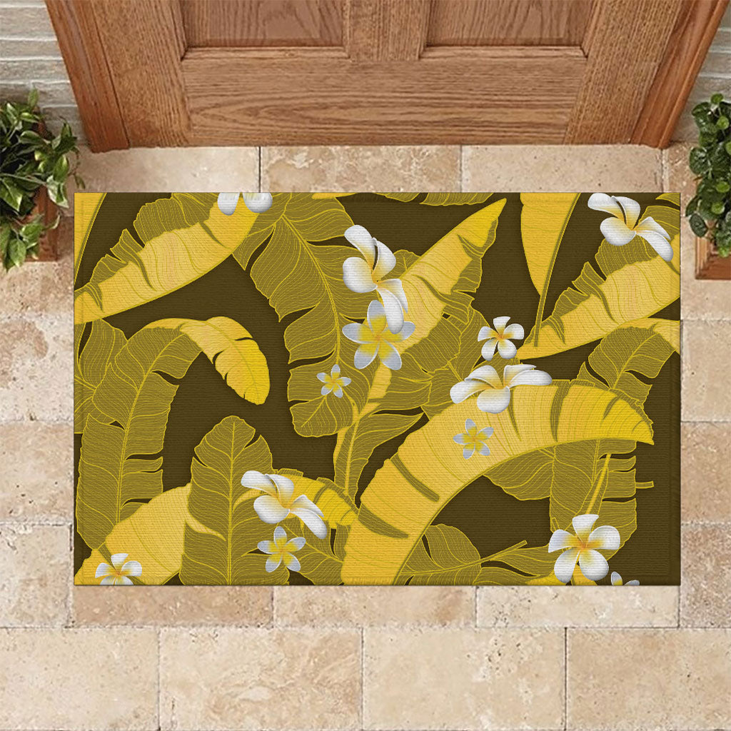 Yellow Banana Leaf Hawaii Rubber Doormat Lau Maia Plumeria Tropical Summer Vibes