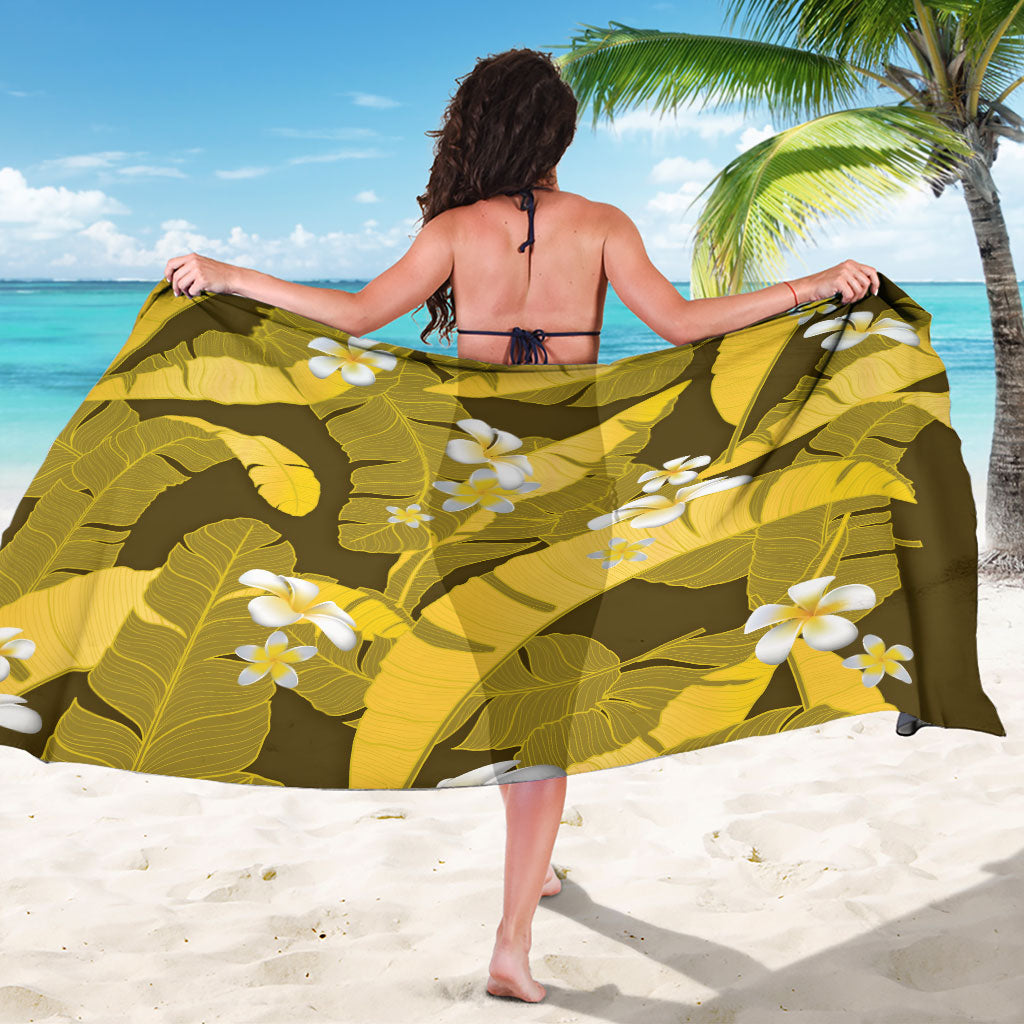 Yellow Banana Leaf Hawaii Sarong Lau Maia Plumeria Tropical Summer Vibes