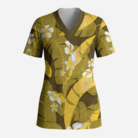 Yellow Banana Leaf Hawaii Scrub Top Lau Maia Plumeria Tropical Summer Vibes