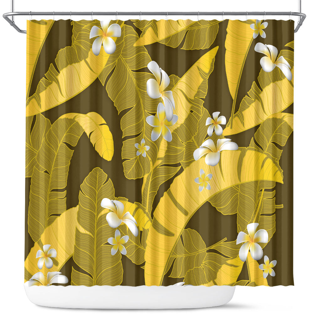 Yellow Banana Leaf Hawaii Shower Curtain Lau Maia Plumeria Tropical Summer Vibes