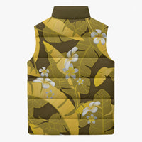 Yellow Banana Leaf Hawaii Sleeveless Puffer Jacket Lau Maia Plumeria Tropical Summer Vibes