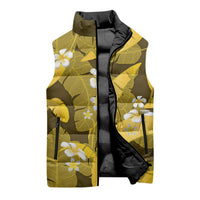 Yellow Banana Leaf Hawaii Sleeveless Puffer Jacket Lau Maia Plumeria Tropical Summer Vibes