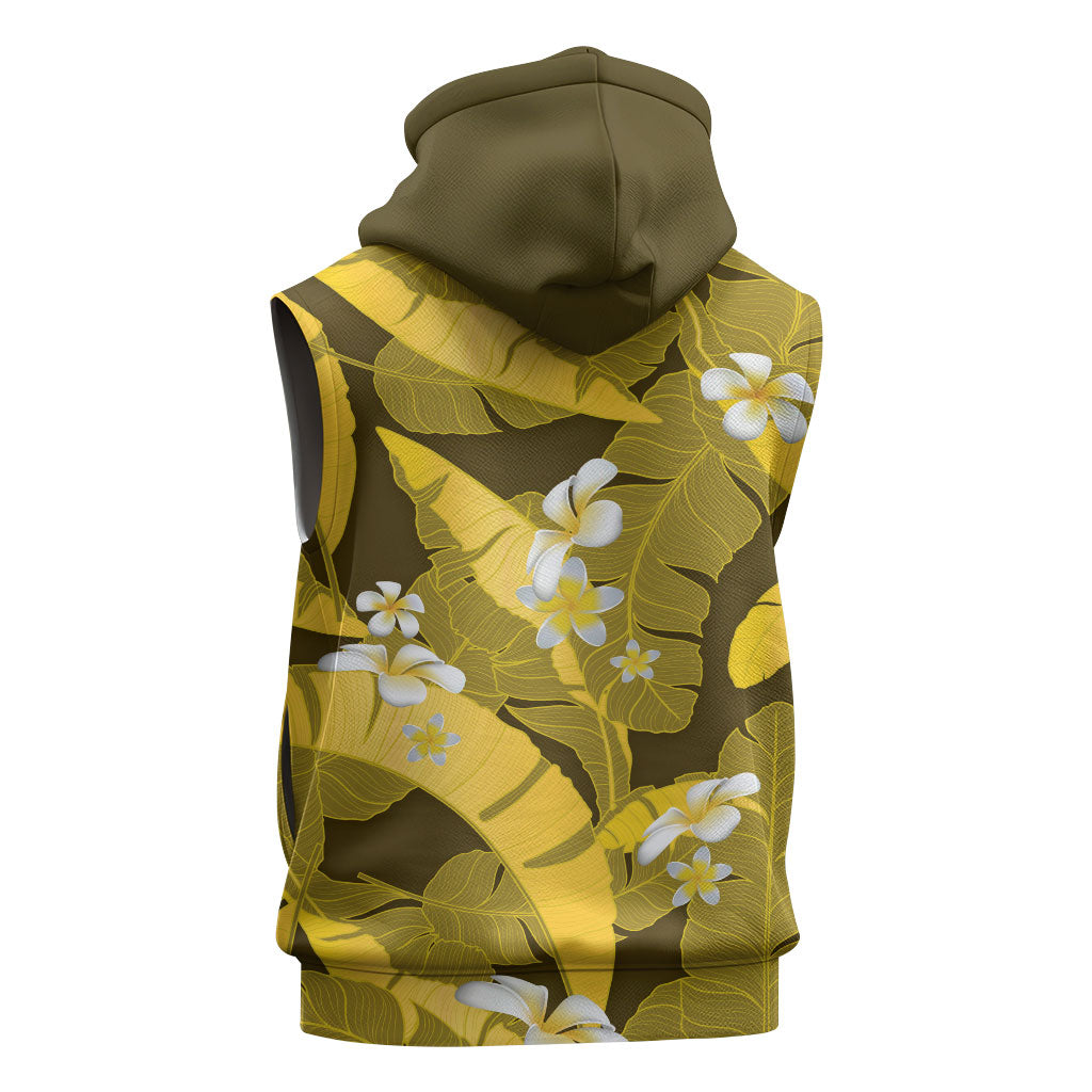 Yellow Banana Leaf Hawaii Sleeveless Zip Hoodie Lau Maia Plumeria Tropical Summer Vibes