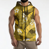 Yellow Banana Leaf Hawaii Sleeveless Zip Hoodie Lau Maia Plumeria Tropical Summer Vibes