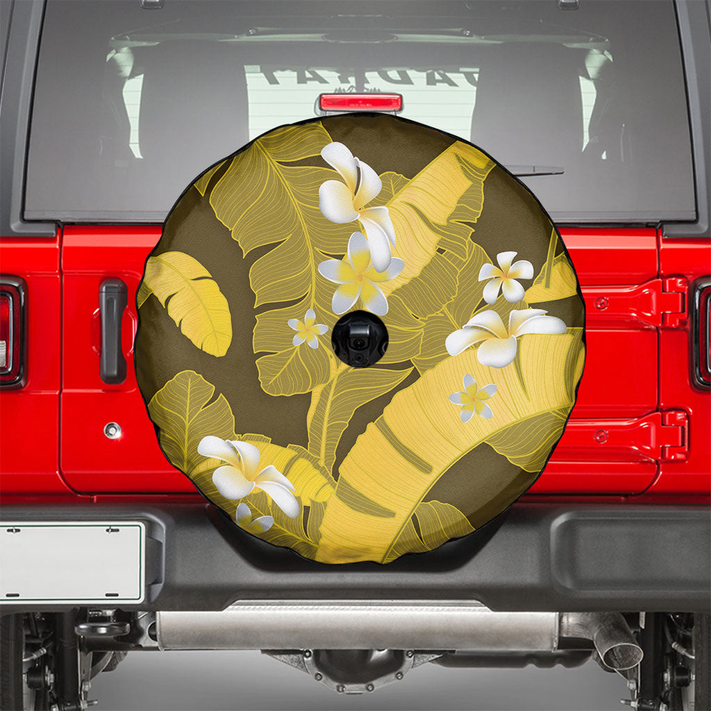 Yellow Banana Leaf Hawaii Spare Tire Cover Lau Maia Plumeria Tropical Summer Vibes