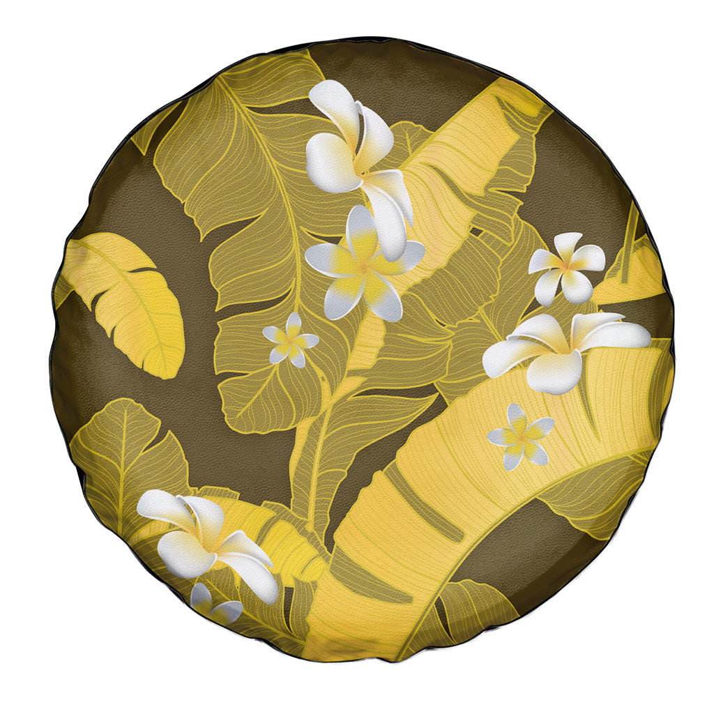 Yellow Banana Leaf Hawaii Spare Tire Cover Lau Maia Plumeria Tropical Summer Vibes