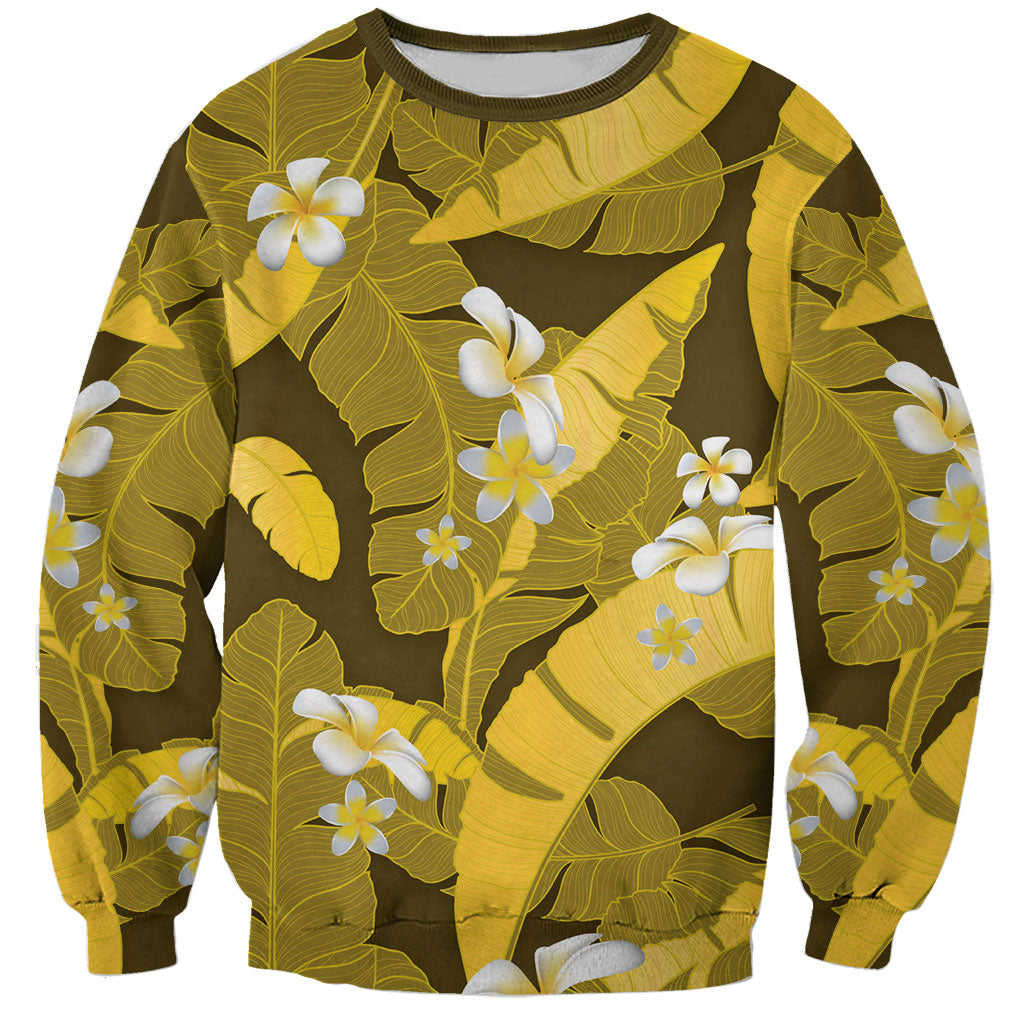Yellow Banana Leaf Hawaii Sweatshirt Lau Maia Plumeria Tropical Summer Vibes