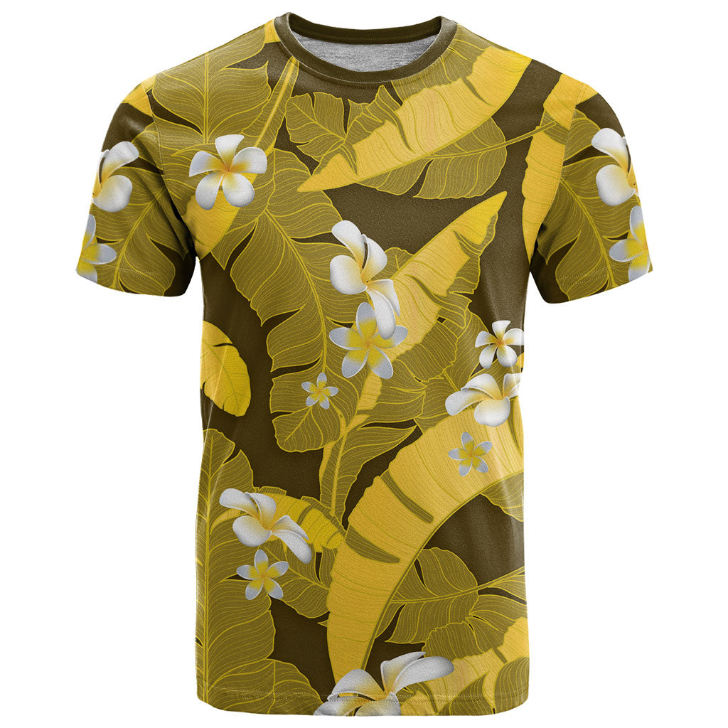 Yellow Banana Leaf Hawaii T Shirt Lau Maia Plumeria Tropical Summer Vibes