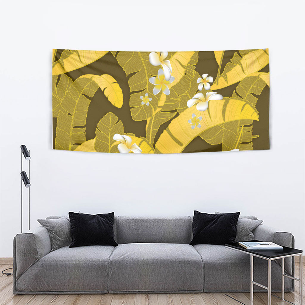 Yellow Banana Leaf Hawaii Tapestry Lau Maia Plumeria Tropical Summer Vibes