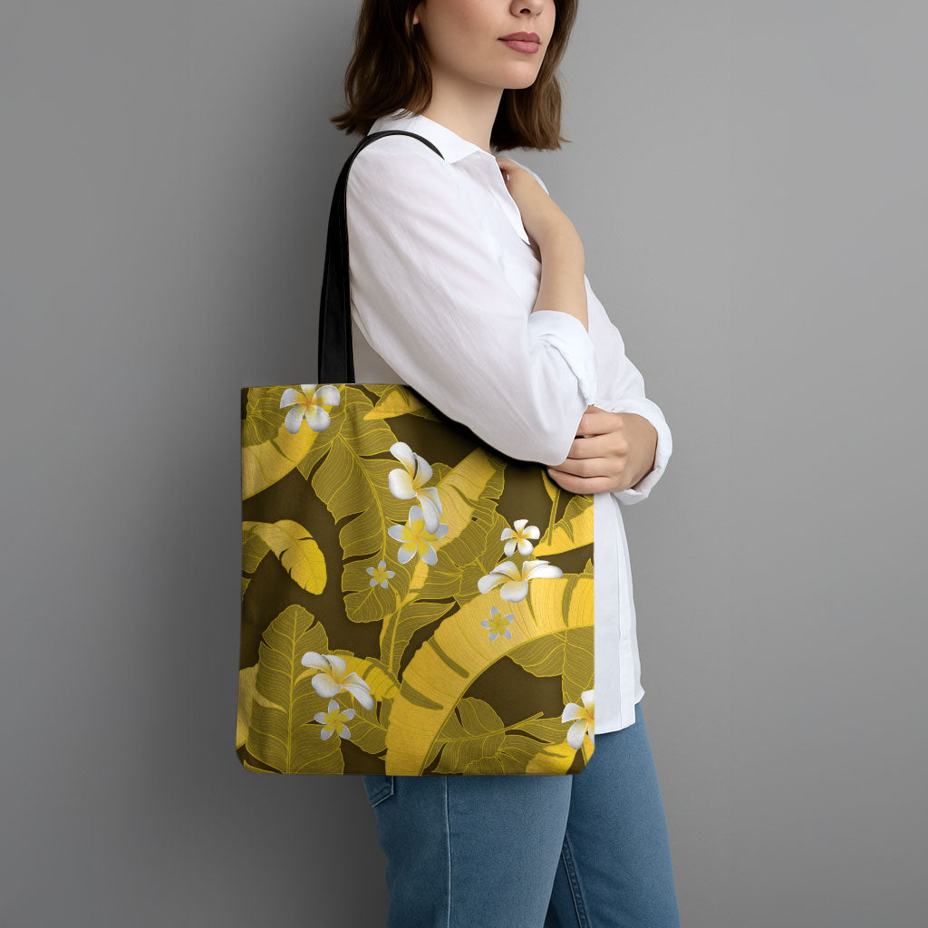 Yellow Banana Leaf Hawaii Tote Bag Lau Maia Plumeria Tropical Summer Vibes