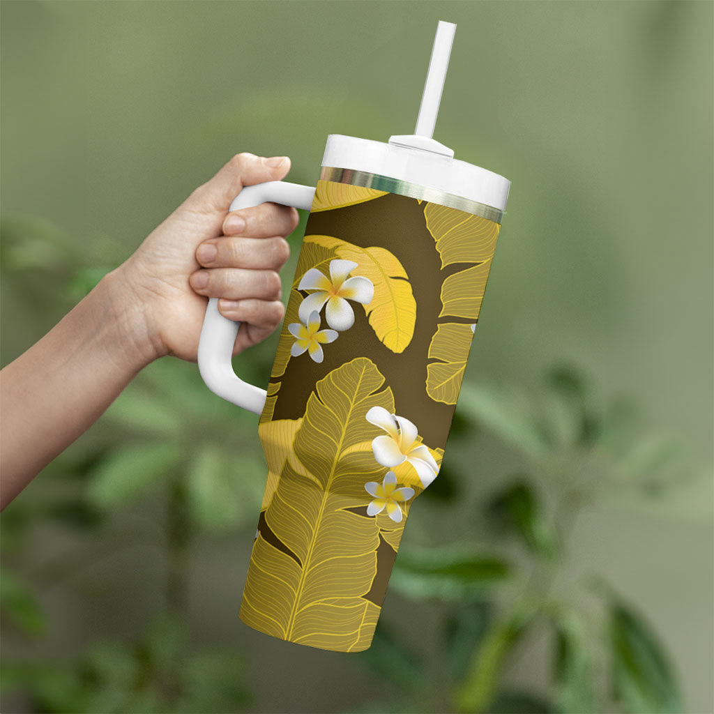 Yellow Banana Leaf Hawaii Tumbler With Handle Lau Maia Plumeria Tropical Summer Vibes