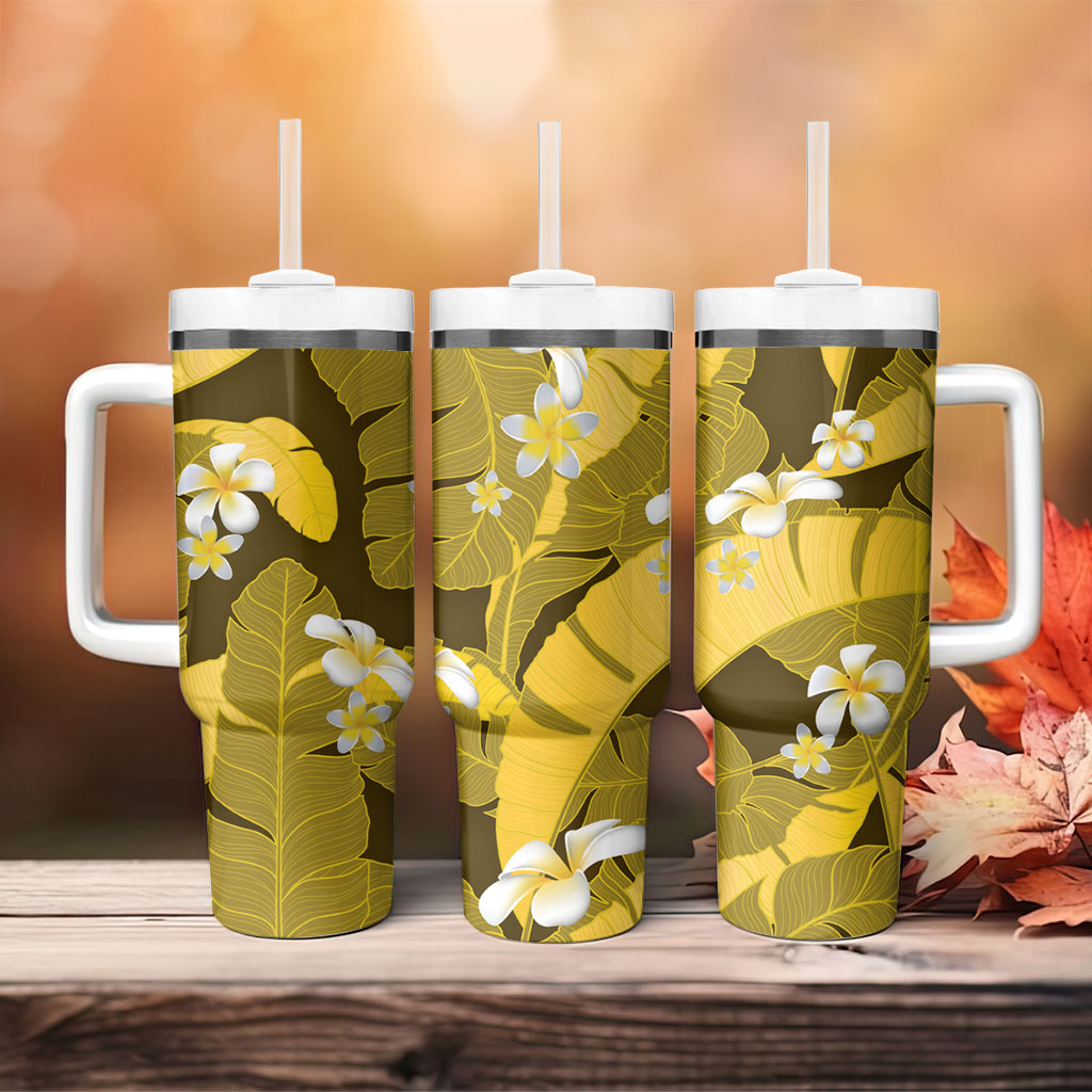 Yellow Banana Leaf Hawaii Tumbler With Handle Lau Maia Plumeria Tropical Summer Vibes