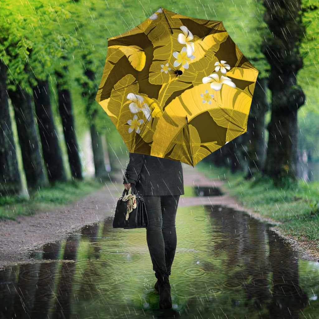 Yellow Banana Leaf Hawaii Umbrella Lau Maia Plumeria Tropical Summer Vibes