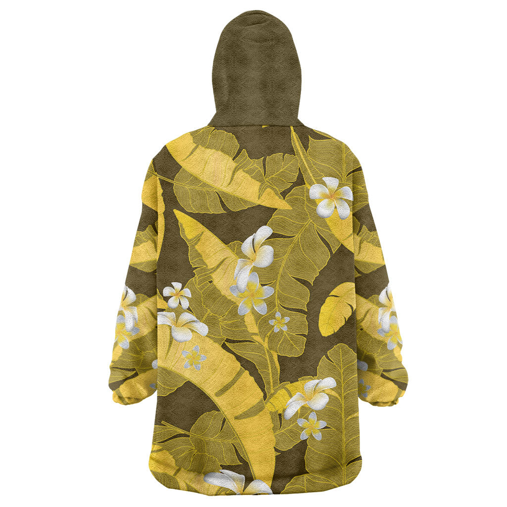Yellow Banana Leaf Hawaii Wearable Blanket Hoodie Lau Maia Plumeria Tropical Summer Vibes