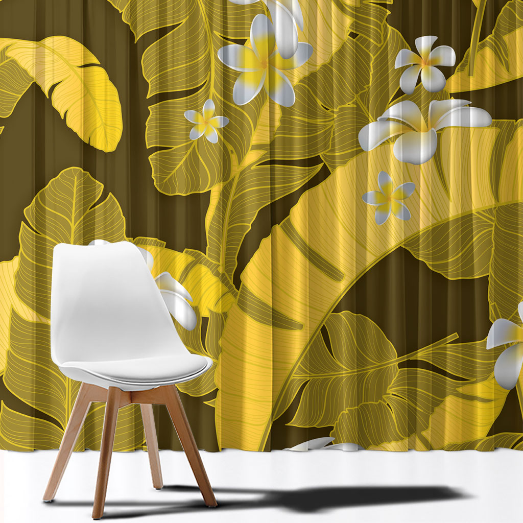 Yellow Banana Leaf Hawaii Window Curtain Lau Maia Plumeria Tropical Summer Vibes