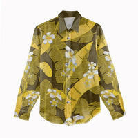Yellow Banana Leaf Hawaii Women Casual Shirt Lau Maia Plumeria Tropical Summer Vibes