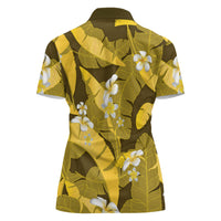 Yellow Banana Leaf Hawaii Women Polo Shirt Lau Maia Plumeria Tropical Summer Vibes