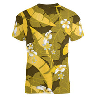 Yellow Banana Leaf Hawaii Women V-Neck T-Shirt Lau Maia Plumeria Tropical Summer Vibes