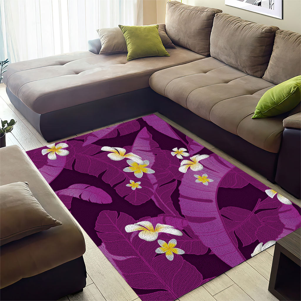 Purple Banana Leaf Hawaii Area Rug Lau Maia Plumeria Tropical Summer Vibes
