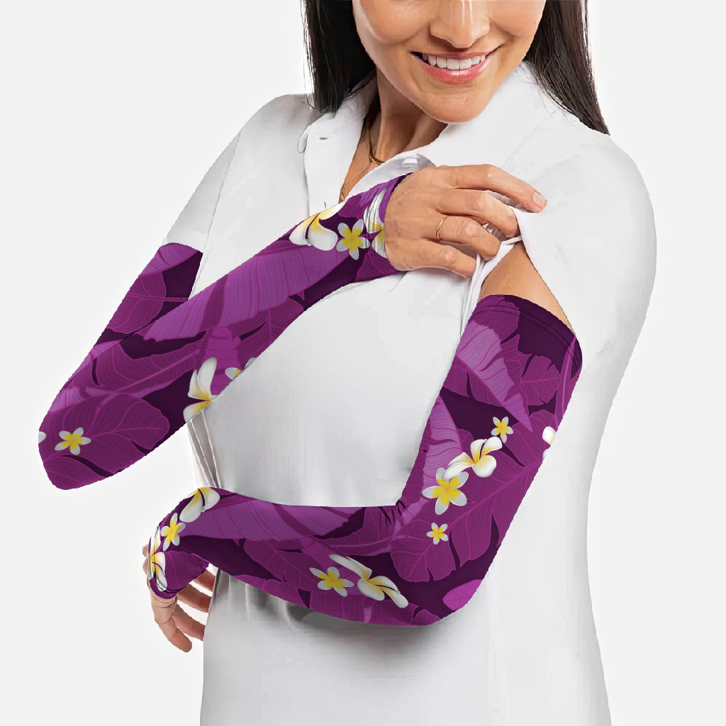 Purple Banana Leaf Hawaii Arm Sleeves Lau Maia Plumeria Tropical Summer Vibes