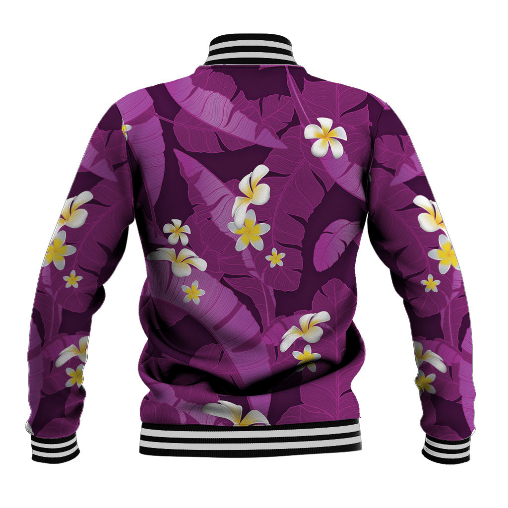 Purple Banana Leaf Hawaii Baseball Jacket Lau Maia Plumeria Tropical Summer Vibes