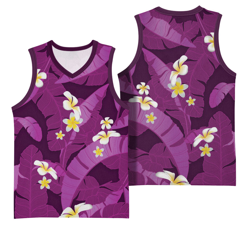 Purple Banana Leaf Hawaii Basketball Jersey Lau Maia Plumeria Tropical Summer Vibes