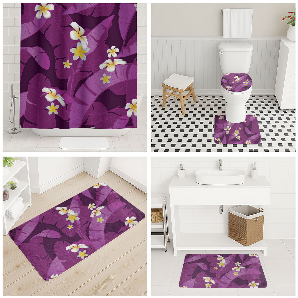 Purple Banana Leaf Hawaii Bathroom Set Lau Maia Plumeria Tropical Summer Vibes