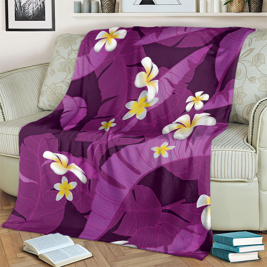 Purple Banana Leaf Hawaii Blanket Lau Maia Plumeria Tropical Summer Vibes