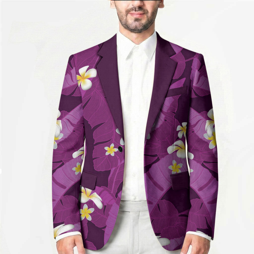 Purple Banana Leaf Hawaii Blazer Lau Maia Plumeria Tropical Summer Vibes