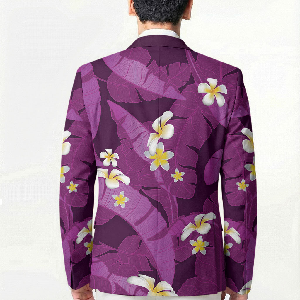 Purple Banana Leaf Hawaii Blazer Lau Maia Plumeria Tropical Summer Vibes