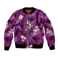 Purple Banana Leaf Hawaii Bomber Jacket Lau Maia Plumeria Tropical Summer Vibes