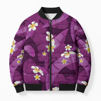 Purple Banana Leaf Hawaii Bomber Puffer Jacket Lau Maia Plumeria Tropical Summer Vibes