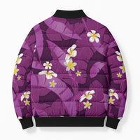 Purple Banana Leaf Hawaii Bomber Puffer Jacket Lau Maia Plumeria Tropical Summer Vibes