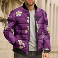Purple Banana Leaf Hawaii Bomber Puffer Jacket Lau Maia Plumeria Tropical Summer Vibes