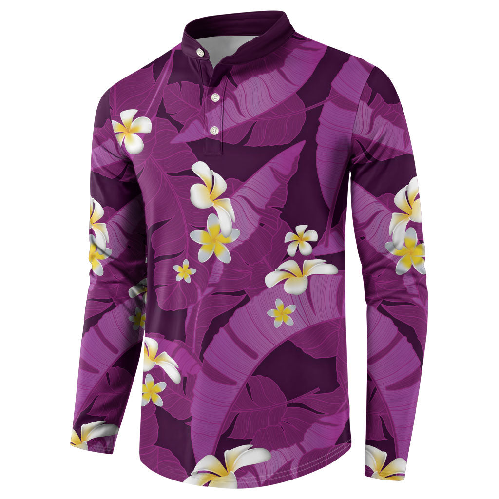 Purple Banana Leaf Hawaii Button Sweatshirt Lau Maia Plumeria Tropical Summer Vibes