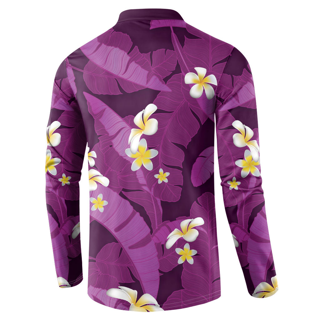 Purple Banana Leaf Hawaii Button Sweatshirt Lau Maia Plumeria Tropical Summer Vibes