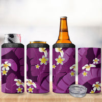 Purple Banana Leaf Hawaii 4 in 1 Can Cooler Tumbler Lau Maia Plumeria Tropical Summer Vibes