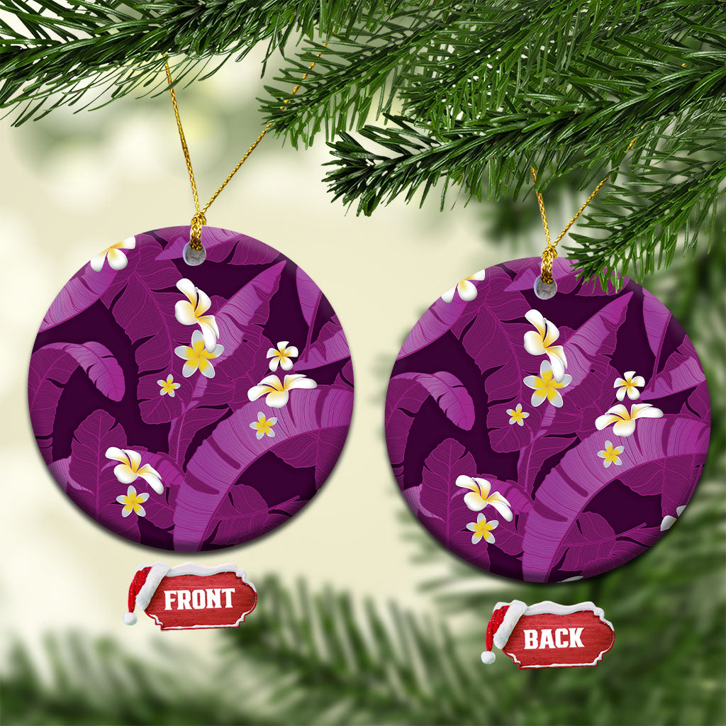 Purple Banana Leaf Hawaii Ceramic Ornament Lau Maia Plumeria Tropical Summer Vibes LT14 Circle Purple - Polynesian Pride