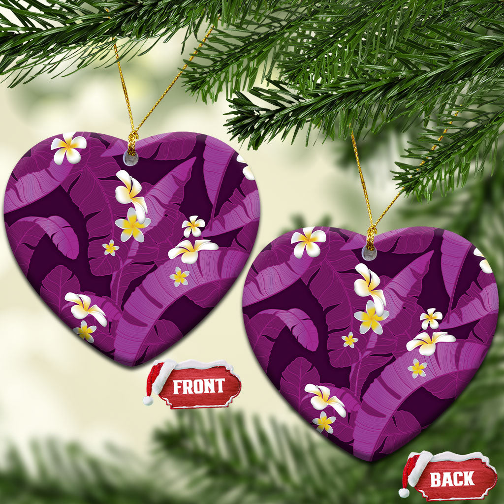 Purple Banana Leaf Hawaii Ceramic Ornament Lau Maia Plumeria Tropical Summer Vibes LT14 Heart Purple - Polynesian Pride