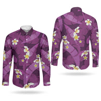 Purple Banana Leaf Hawaii Couples Matching Mermaid Dress and Long Sleeve Button Shirt Lau Maia Plumeria Tropical Summer Vibes