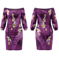 Purple Banana Leaf Hawaii Couples Matching Off The Shoulder Long Sleeve Dress and Hawaiian Shirt Lau Maia Plumeria Tropical Summer Vibes