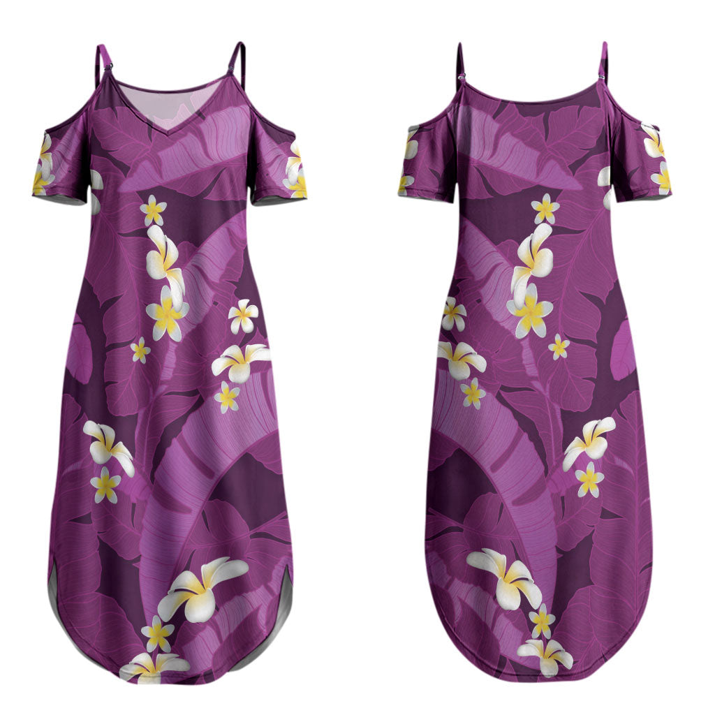 Purple Banana Leaf Hawaii Couples Matching Summer Maxi Dress and Long Sleeve Button Shirt Lau Maia Plumeria Tropical Summer Vibes