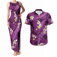 Purple Banana Leaf Hawaii Couples Matching Tank Maxi Dress and Hawaiian Shirt Lau Maia Plumeria Tropical Summer Vibes